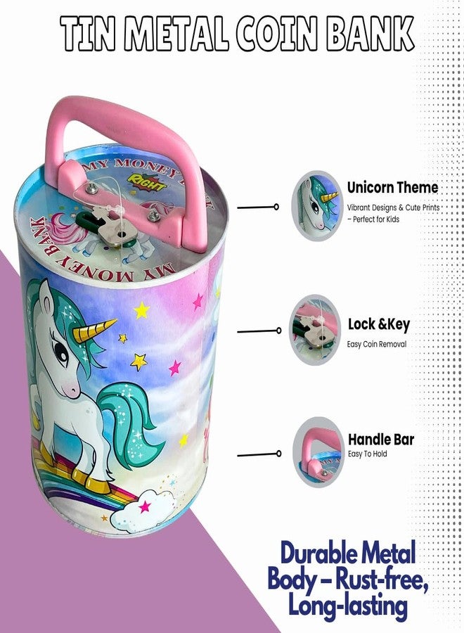 Right Metal Coin Money Bank for Kids | Durable Piggy Bank with Lock & Key | Reusable Savings Box Gift for Boys & Girls (Rainbow Whirl) - Image 2